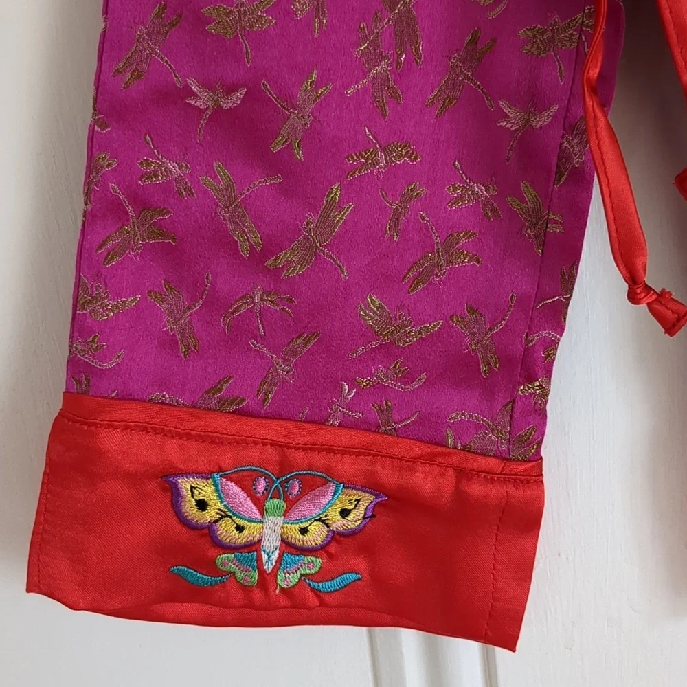 18M Mimi & Maggie Pink Red Gold Pants Shiny Dragonfly Drawstring Bottoms